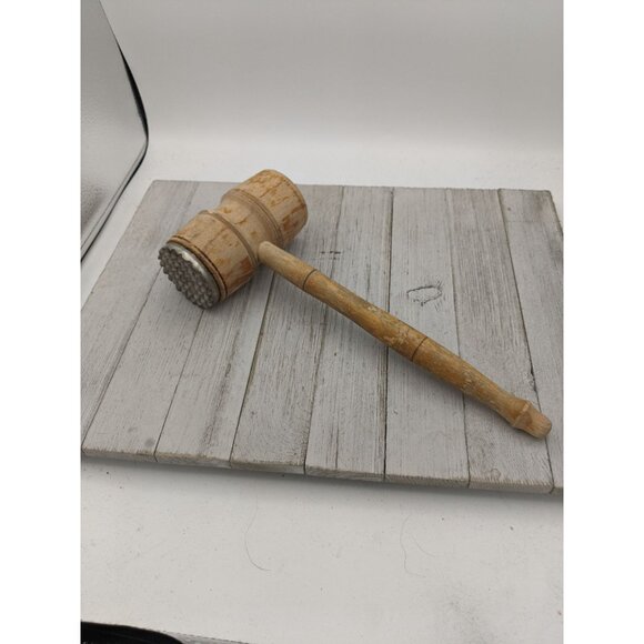 Meat Tenderizer Double Head Wood Handle Metal End Vintage 12" Mallet - Picture 1 of 6